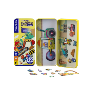 Puzzle magnetic in cutie metalica, joc de potrivire si asociere - Camioane