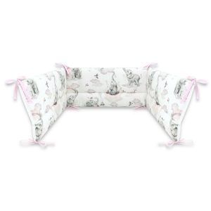 qmini-aparatoare-pentru-patut-140x70-cm-din-bumbac-certificat-oeko-tex-standard-100-210x30-cm-cu-panglici-elephants-on-rainbow-pink-2526164-4.jpeg Aparatoare pentru patut, Qmini, Din bumbac certificat Oeko Tex Standard 100, 210x30 cm, Cu panglici, Elephants on Rainbow Pink