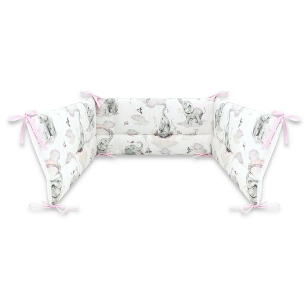 qmini-aparatoare-pentru-patut-140x70-cm-din-bumbac-certificat-oeko-tex-standard-100-210x30-cm-cu-panglici-elephants-on-rainbow-pink-2526164-4.jpeg Aparatoare pentru patut, Qmini, Din bumbac certificat Oeko Tex Standard 100, 210x30 cm, Cu panglici, Elephants on Rainbow Pink