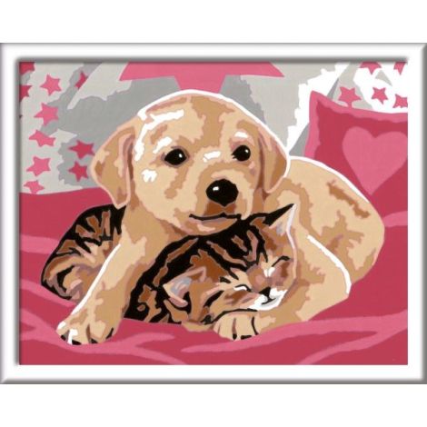 Ravensburger - CreArt pictura pe numere pentru copii catelus si pisicuta pe patura