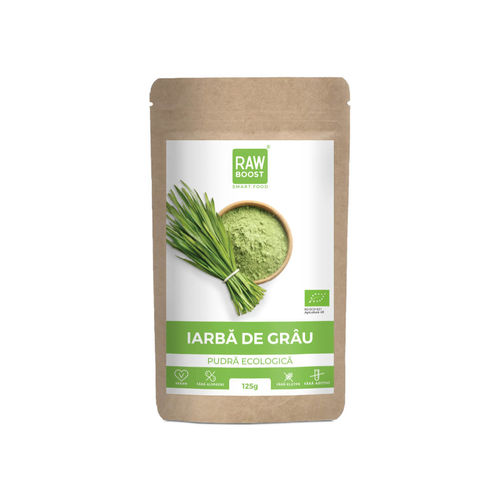 Iarbă de Grâu Pudră ECO - Puternic Alcalinizant, Ajută la Eliminarea Bacteriilor şi a Toxinelor, 125g | Rawboost