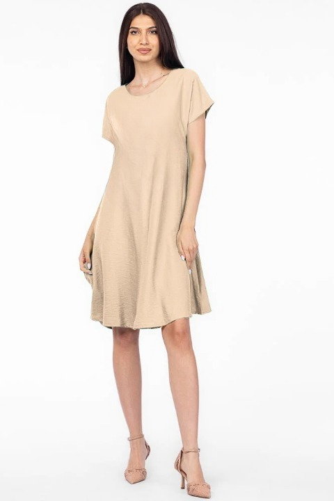 Rochie  A line  bej din in mercerizat si vascoza