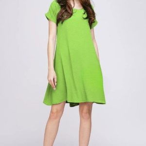 Rochie  A line  din crep de vascoza verde deschis