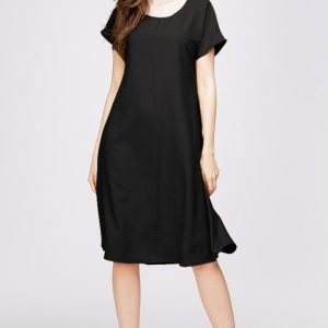 Rochie  A line  din in mercerizat si vascoza neagra
