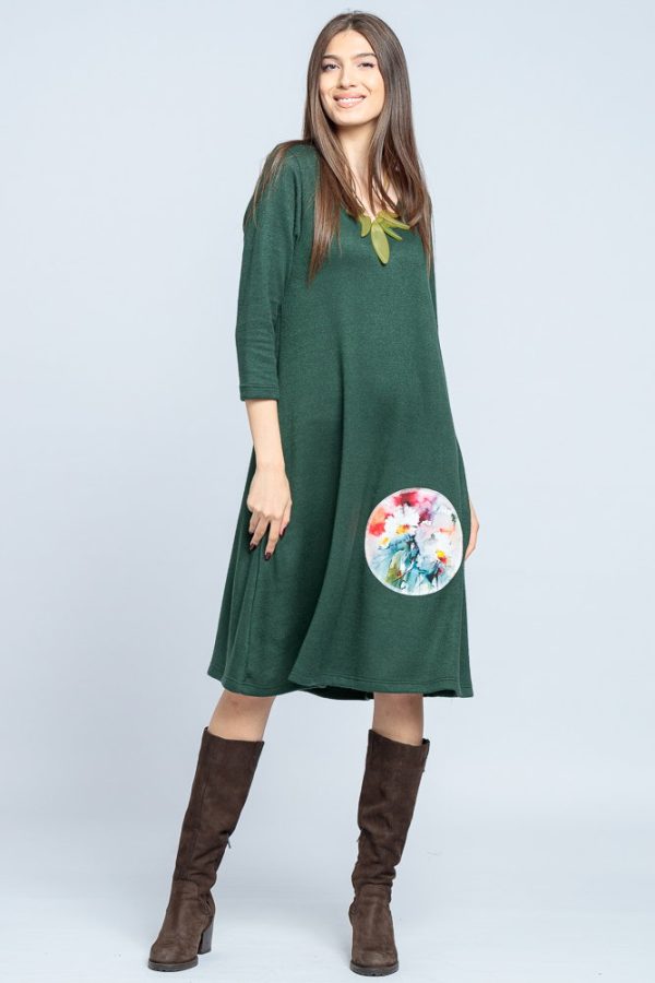 rochie-a-line-midi-din-jerseu-moale-cu-aplicatie-pana-mov-zmeura-copie-400522.jpg Rochie A line midi, din jerseu moale cu aplicatie flori, verde inchis