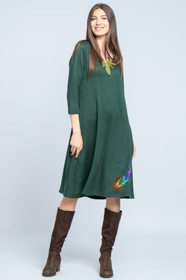 rochie-a-line-midi-din-jerseu-moale-cu-imprimeu-lateral-pana-verde-inchis-728125.jpg Rochie A line midi, din jerseu moale cu imprimeu lateral pana, verde inchis