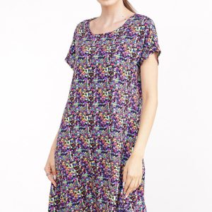 Rochie  A line  midi din vascoza, cu imprimeu geometric mov