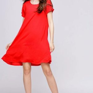 Rochie  A line  rosie din in mercerizat si vascoza