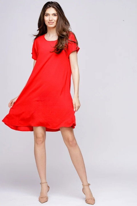 Rochie  A line  rosie din in mercerizat si vascoza