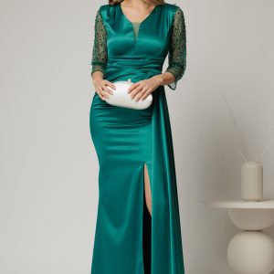 rochie-alora-lunga-eleganta-din-tafta-verde-cu-pietre-pe-maneci-1456366-1148506-4.jpeg Rochie Alora lunga eleganta din tafta verde cu pietre pe maneci