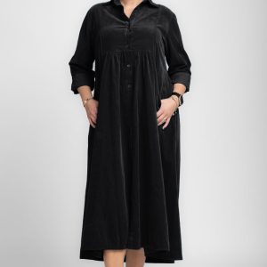 Rochie camasa din catifea reiata, taiata in talie