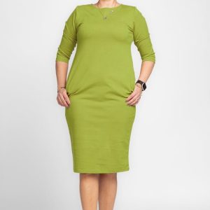 Rochie creion    Zara    verde olive, din jerseu punto milano de vascoza