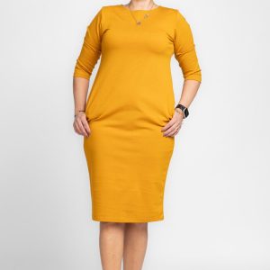 Rochie creion    Zara    mustar , din jerseu punto milano de vascoza