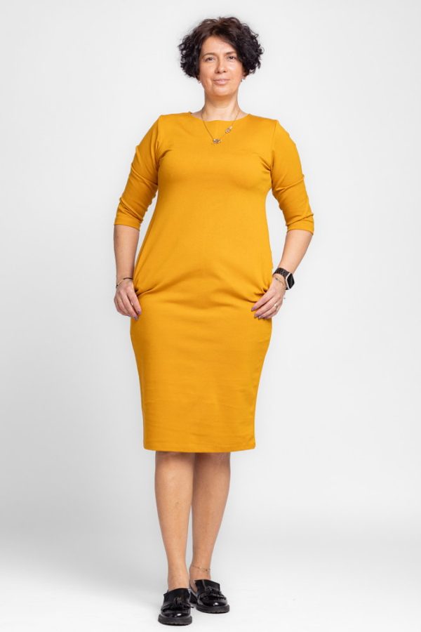 Rochie creion    Zara    mustar , din jerseu punto milano de vascoza