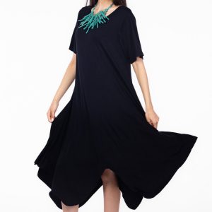 Rochie cu colturi rotunjite, din tricot de vascoza, neagra