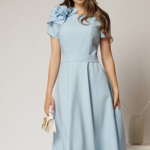 Rochie DY Fashion bleu clos cu trandafir la umar si cordon detasabil