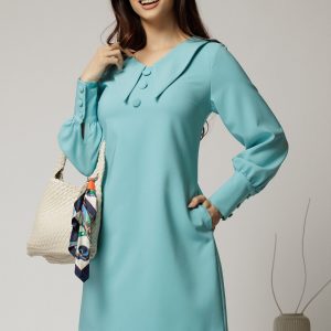 Rochie DY Fashion bleu scurta cu croi cambrat si guler in colturi
