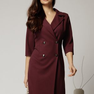 Rochie DY Fashion bordo inchis tip sacou si croi drept