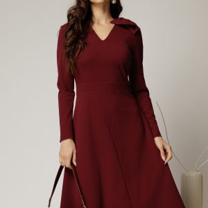 Rochie DY Fashion bordo midi cu funda pe umar