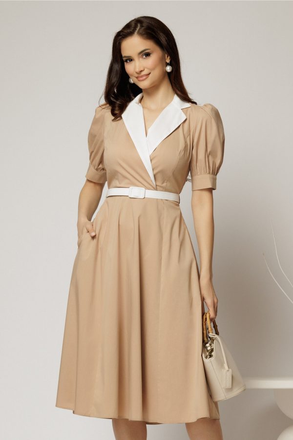 rochie-dy-fashion-din-poplin-bej-cu-guler-in-contrast-si-curea-in-talie-1455847-1147678-4.jpeg Rochie DY Fashion din poplin bej cu guler in contrast si curea in talie
