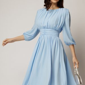 Rochie DY Fashion din voal bleu clos cu pliuri