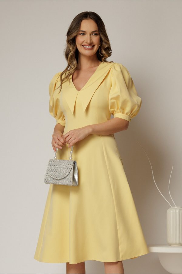 rochie-dy-fashion-galbena-in-clini-cu-guler-ascutit-si-maneci-scurte-bufante-1469155-1153543-4.jpeg Rochie DY Fashion galbena in clini cu guler ascutit si maneci scurte bufante