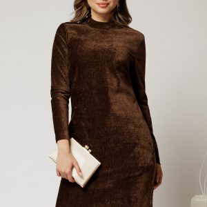 Rochie DY Fashion maro dreapta din catifea velurata