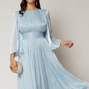 Rochie DY Fashion midi bleu din voal peliculizat cu maneci ample