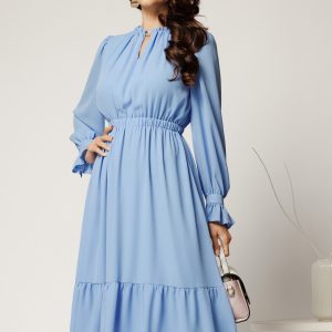 Rochie DY Fashion midi bleu din voal plin cu volan