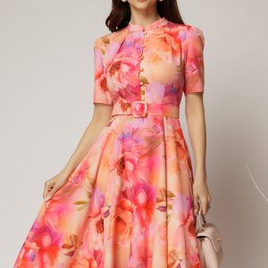 rochie-dy-fashion-midi-cu-print-cu-bujori-corai-in-clos-din-triplu-voal-cu-nasturi-la-bust-si-curea-in-talie-1453270-1148062-4.jpeg Rochie DY Fashion midi cu print cu bujori corai in clos din triplu voal cu nasturi la bust si curea in talie