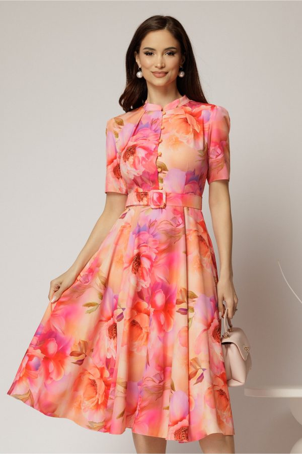 rochie-dy-fashion-midi-cu-print-cu-bujori-corai-in-clos-din-triplu-voal-cu-nasturi-la-bust-si-curea-in-talie-1453270-1148062-4.jpeg Rochie DY Fashion midi cu print cu bujori corai in clos din triplu voal cu nasturi la bust si curea in talie