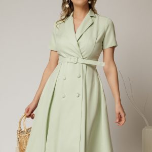 Rochie DY Fashion midi verde fistic cu decolteu petrecut si curea in talie