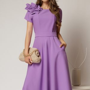 Rochie DY Fashion mov clos cu trandafir la umar si cordon detasabil