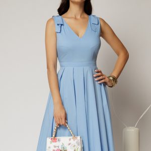 Rochie DY Fashion scurta bleu din poplin cu funde pe umeri