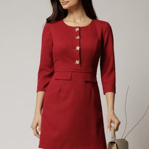 Rochie DY Fashion scurta bordo cu nasturi pe bust si fusta tip A