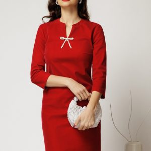 Rochie DY Fashion scurta bordo din catifea fixa cu funda perla