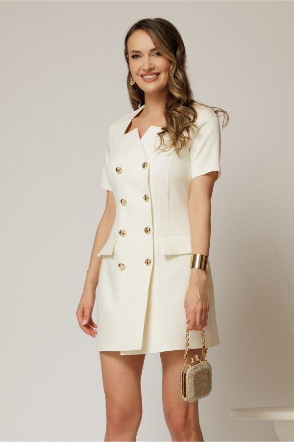 Rochie DY Fashion scurta ivoar tip sacou cu maneci scurte