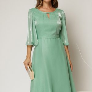 Rochie eleganta verde din voal peliculizat cu decolteu cu decupaj