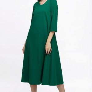 Rochie Eva verde A line din tricot de vascoza si decolteu rotund