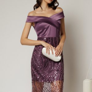 Rochie Joanna mov de ocazie din tafta si paiete