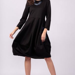 Rochie neagra, lalea, din bumbac