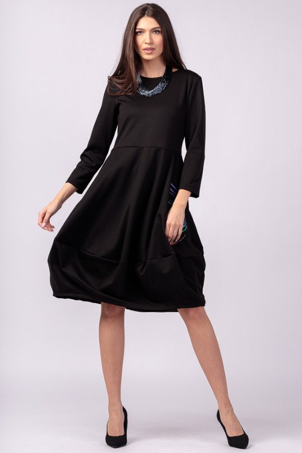 Rochie neagra, lalea, din bumbac