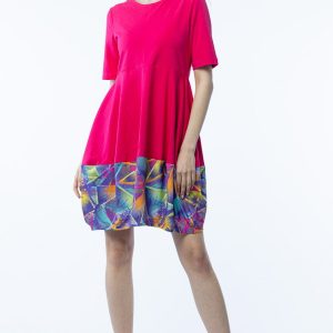 Rochie lalea din bumbac fucsia, cu imprimeu la poale
