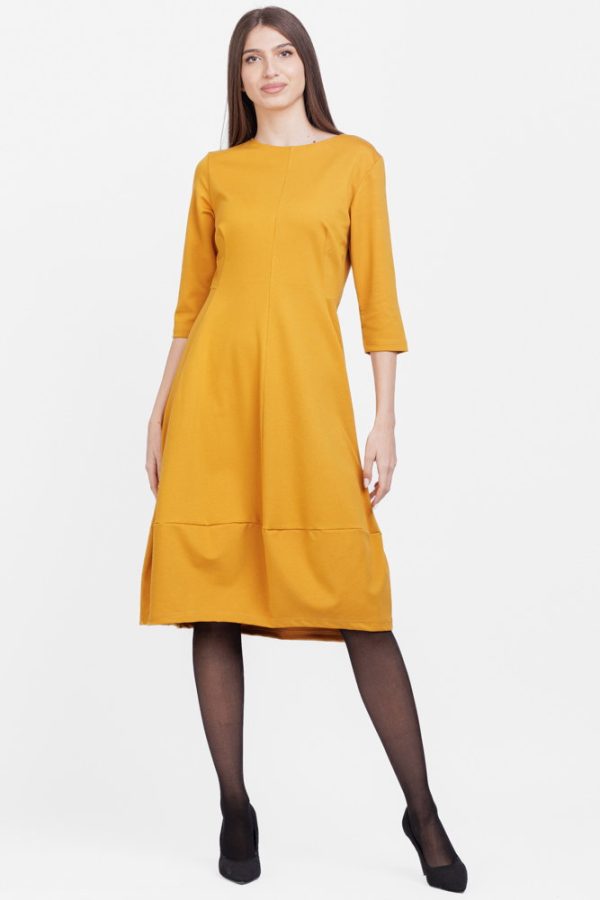 Rochie lalea din jerseu punto milano, mustar