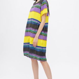 Rochie de vara, lalea, usoara, cu dungi color, din bumbac