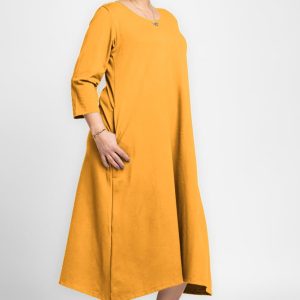 Rochie lunga A-line din jerseu punto milano, galbena