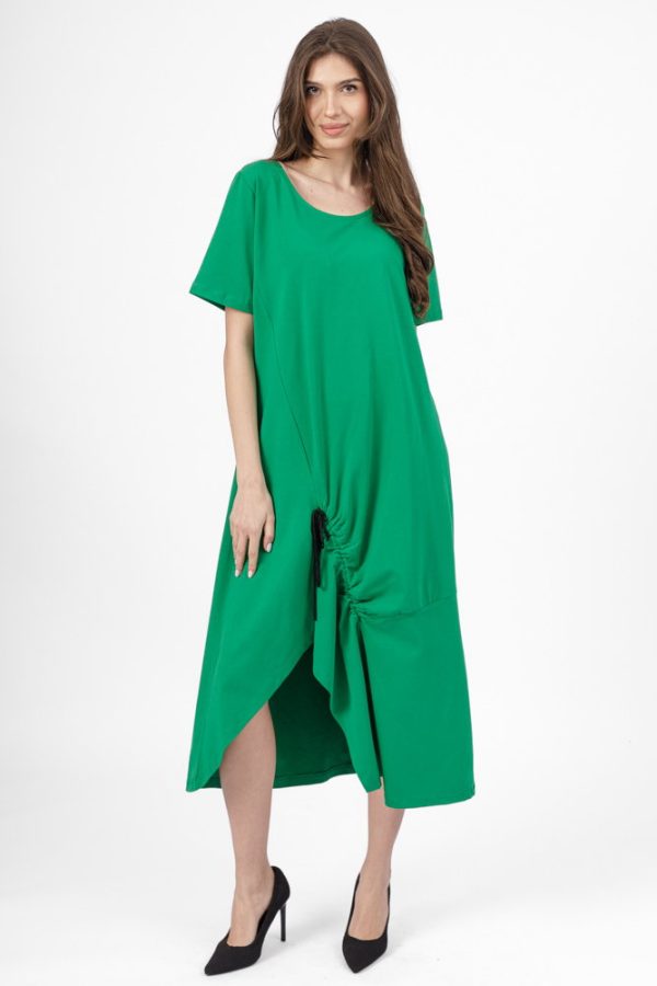 rochie-lunga-a-line-verde-din-tricot-de-bumbac-cu-siret-la-poale-680474.jpg Rochie lunga A-line verde, din tricot de bumbac cu siret la poale