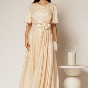 rochie-lunga-bej-de-seara-din-voal-cu-accesoriu-in-talie-1486747-1160881-4.jpeg Rochie lunga bej de seara din voal cu accesoriu in talie