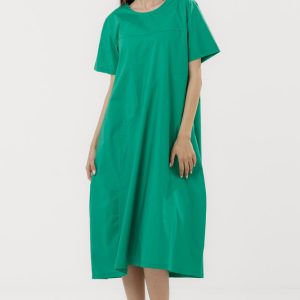 Rochie din poplin de bumbac, cu croi lejer si design minimalist, verde