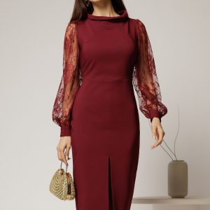rochie-midi-bordo-conica-cu-maneci-din-dantela-si-guler-barcuta-1442785-1142428-4.jpeg Rochie midi bordo conica cu maneci din dantela si guler barcuta